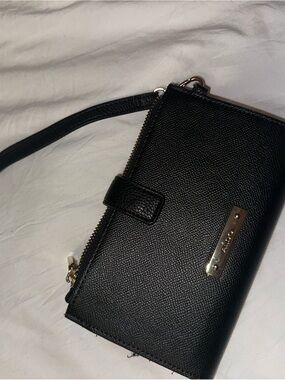 Aldo Black Textured Wristlet with Gold Plate